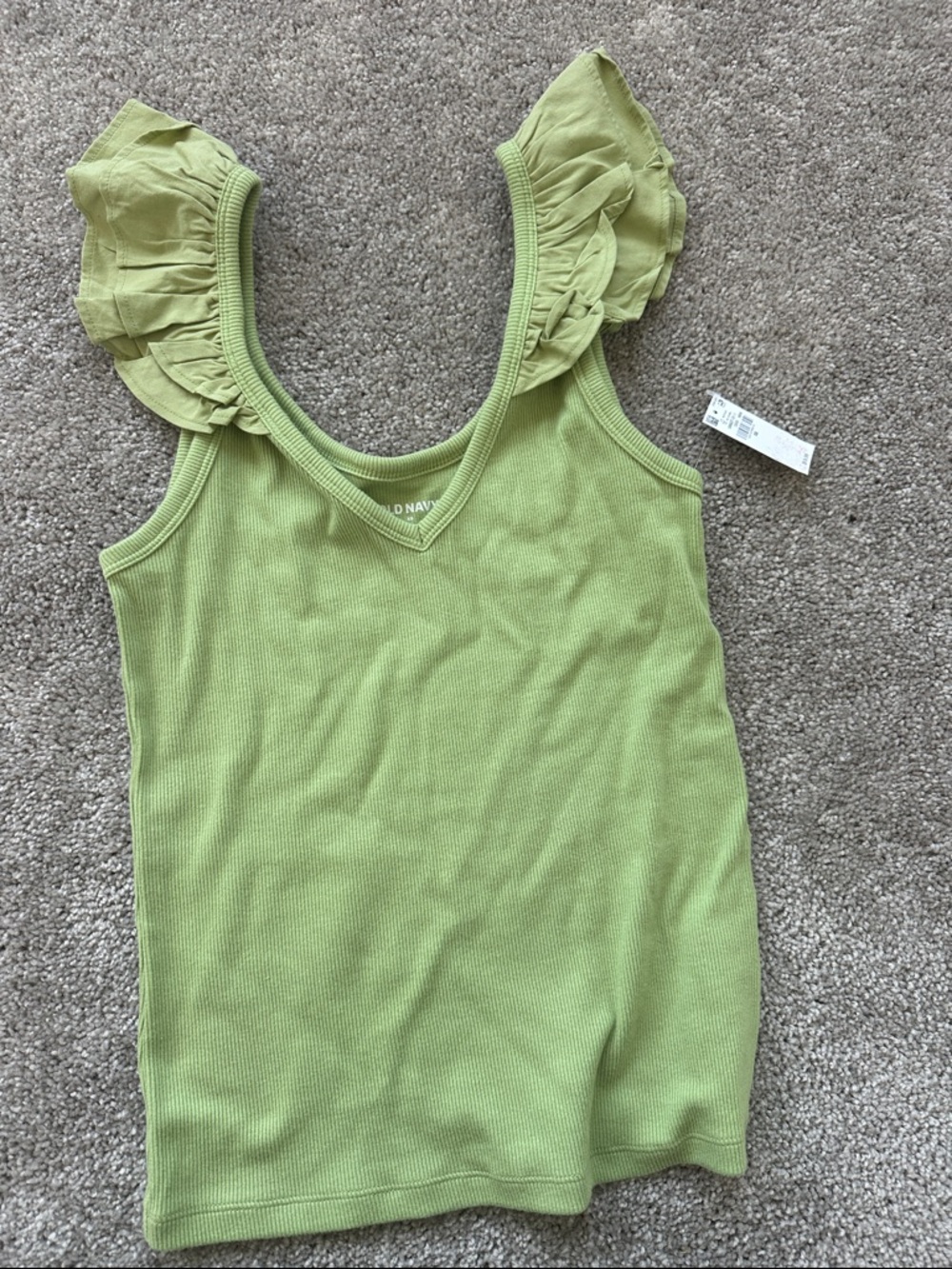 Old Navy Light Olive Ruffle-Sleeve Ribbed Tank Top